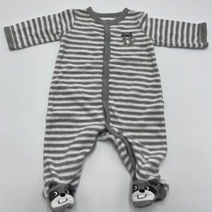 Carter's Gray Raccoon Footed Pajamas - 3 Months